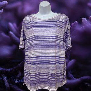 Women's Large-Striped Top Detailed Short Sleeve Design